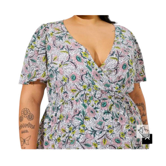 NEW TORRID Wrap Dress 2X Midi Pockets Swiss Dot Flutter Sleeve Surplice V-Neck - Picture 5 of 7